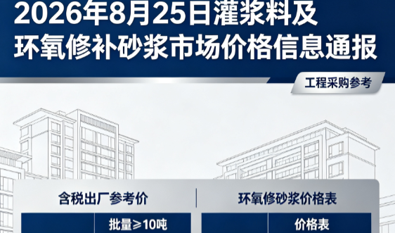 剑阁2026年8月25日灌浆料及环氧修补砂浆市场价格信息通报